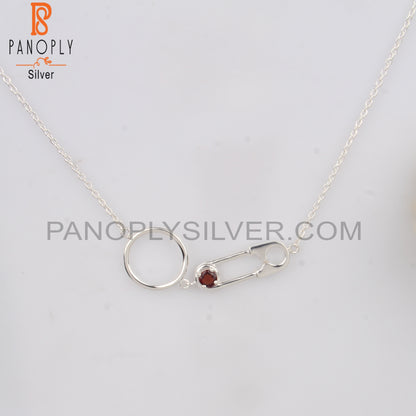 Garnet Round Shape 925 Sterling Silver Necklace