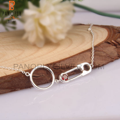 Garnet Round Shape 925 Sterling Silver Necklace