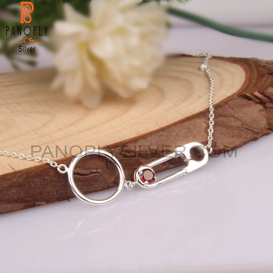 Garnet Round Shape 925 Sterling Silver Necklace