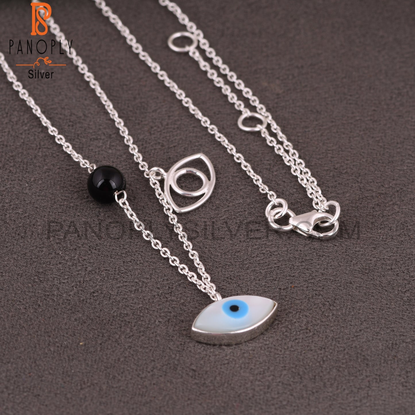 Black Onyx & Mother of Pearl Evil Eye 925 Silver Pendant
