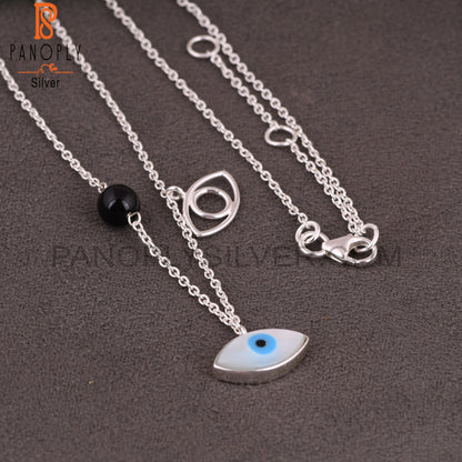 Black Onyx & Mother of Pearl Evil Eye 925 Silver Pendant