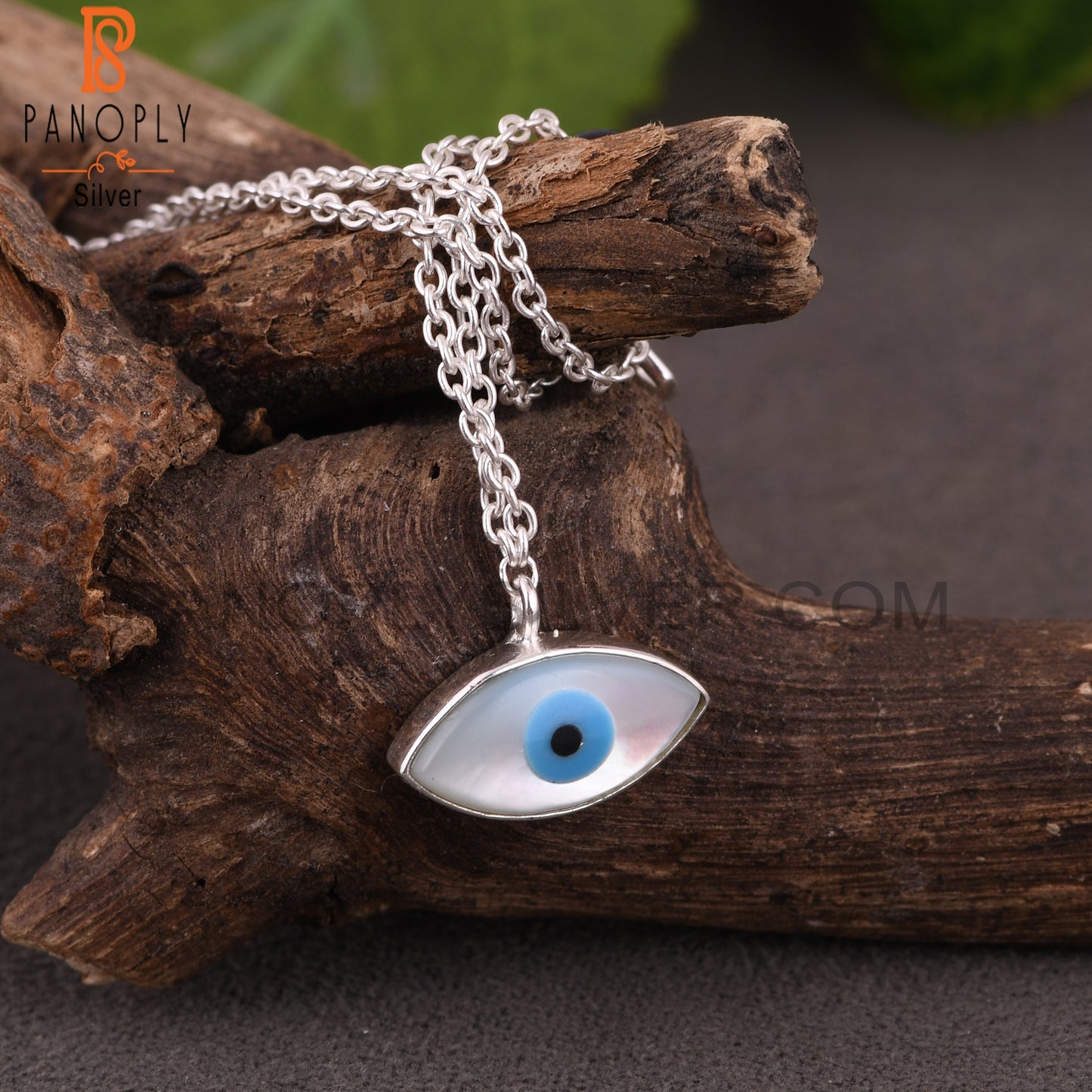 Black Onyx & Mother of Pearl Evil Eye 925 Silver Pendant