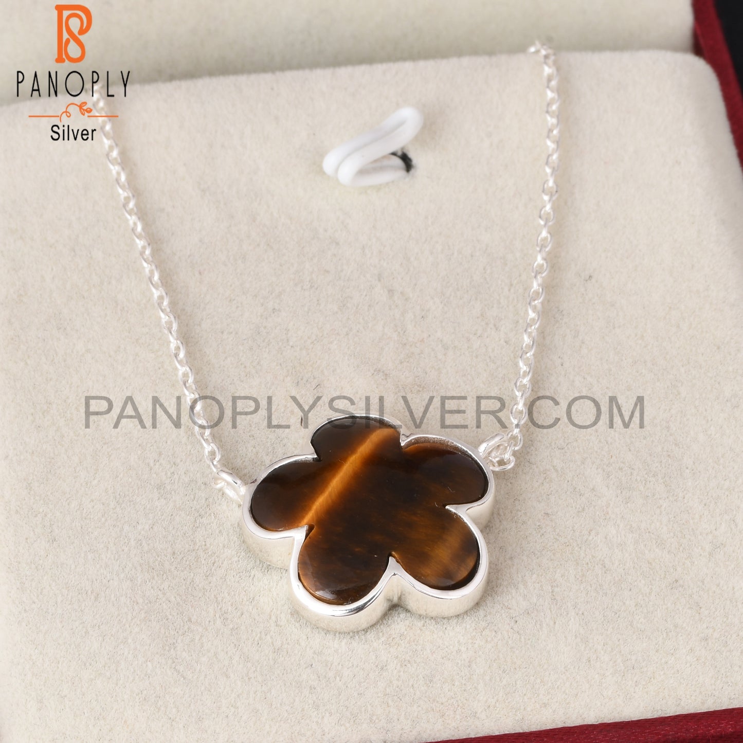 Tiger Eye Yellow Sunflower 925 Silver Pendant With Chain