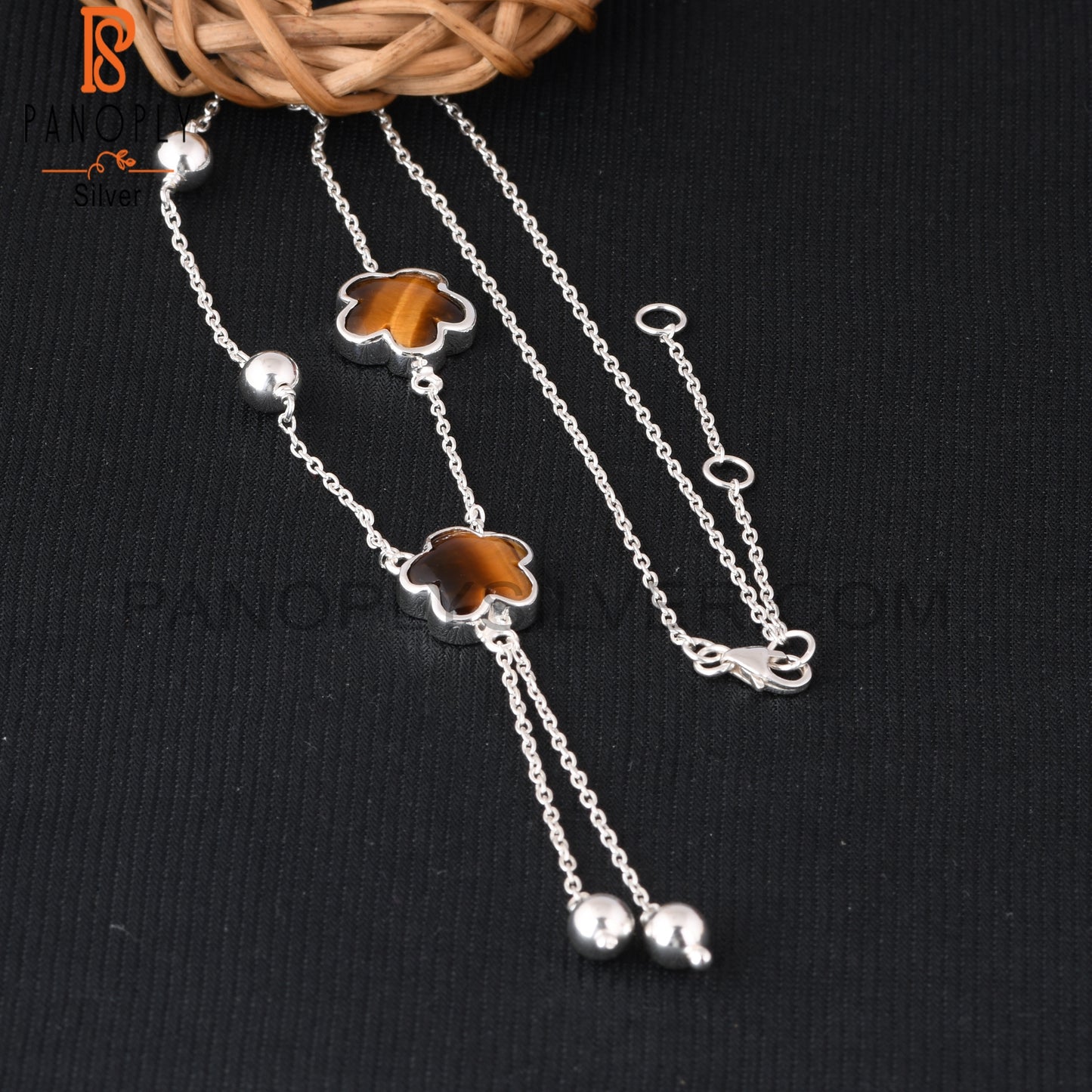 Tiger Eye Yellow Sunflower 925 Silver Beautiful Necklace