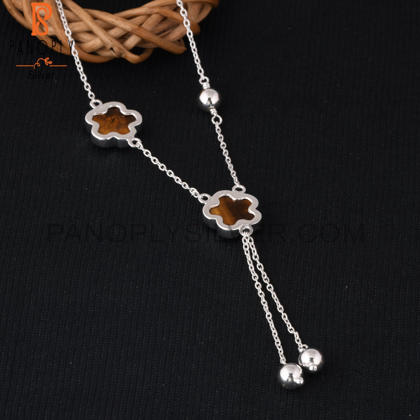 Tiger Eye Yellow Sunflower 925 Silver Beautiful Necklace