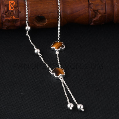 Tiger Eye Yellow Sunflower 925 Silver Beautiful Necklace