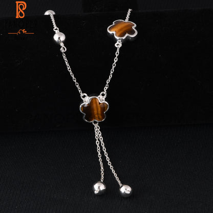 Tiger Eye Yellow Sunflower 925 Silver Beautiful Necklace