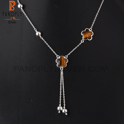 Tiger Eye Yellow Sunflower 925 Silver Beautiful Necklace