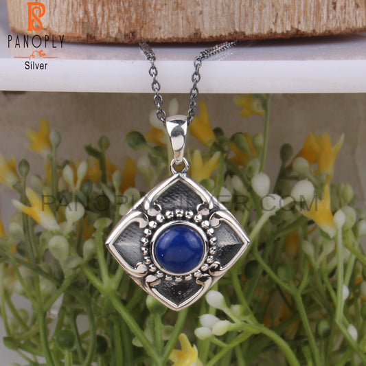 Lapis 925 Sterling Silver Pendant With Chain