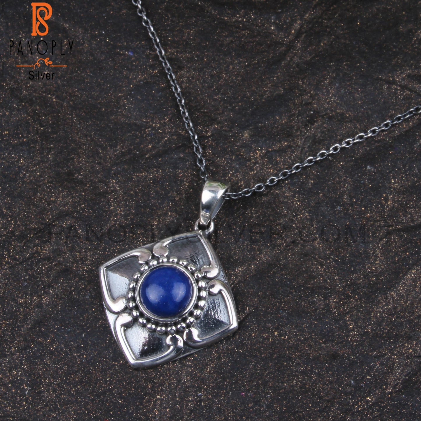 Lapis 925 Sterling Silver Pendant With Chain