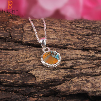 Mojave Copper Bumblebee Turquoise 925 Silver Chain Pendant