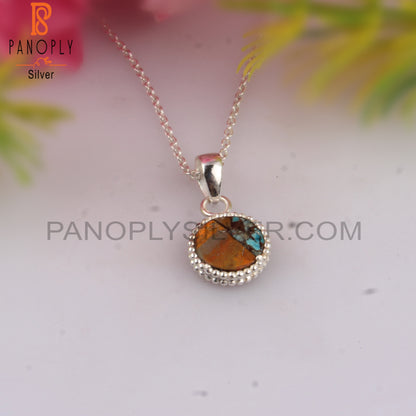 Mojave Copper Bumblebee Turquoise 925 Silver Chain Pendant