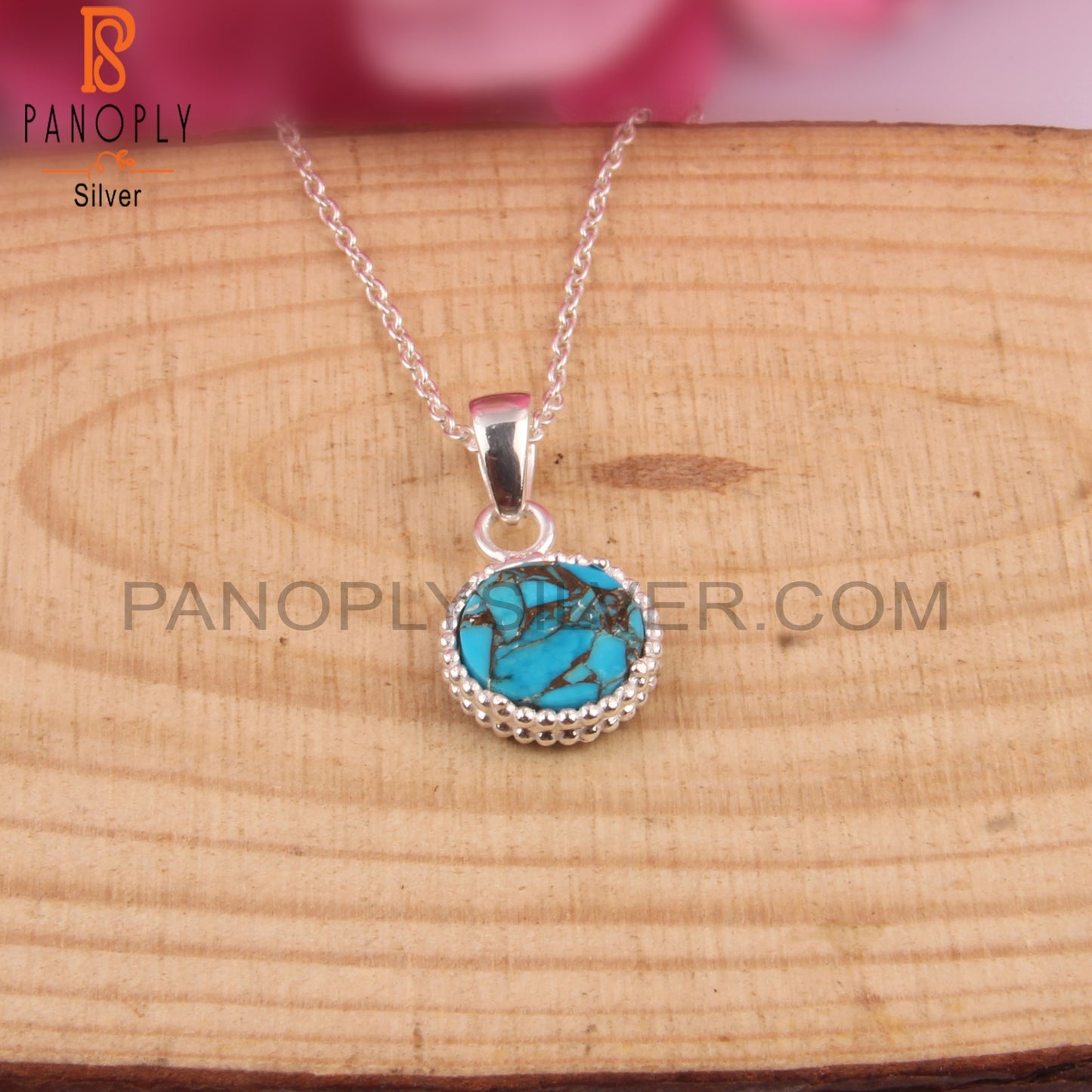Mojave Copper Turquoise 925 Silver Pendant With Chain