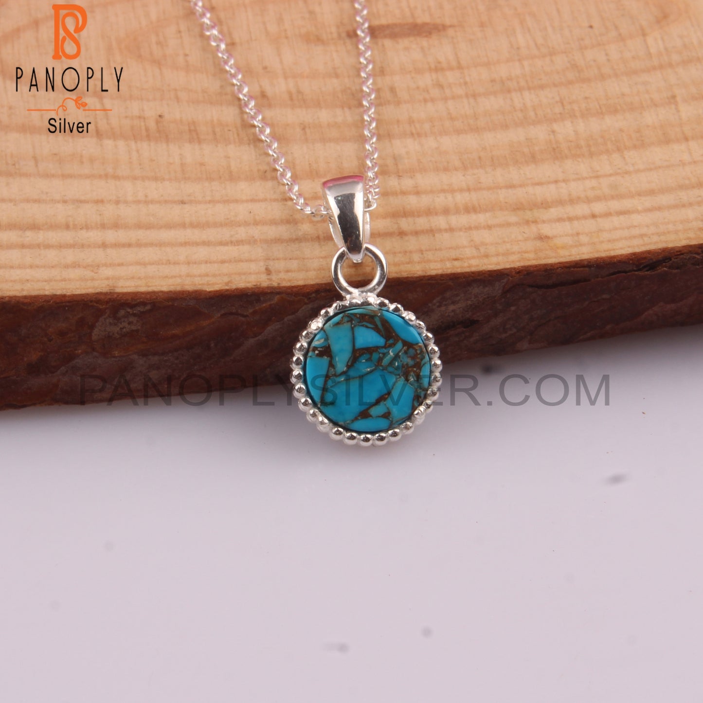 Mojave Copper Turquoise 925 Silver Pendant With Chain