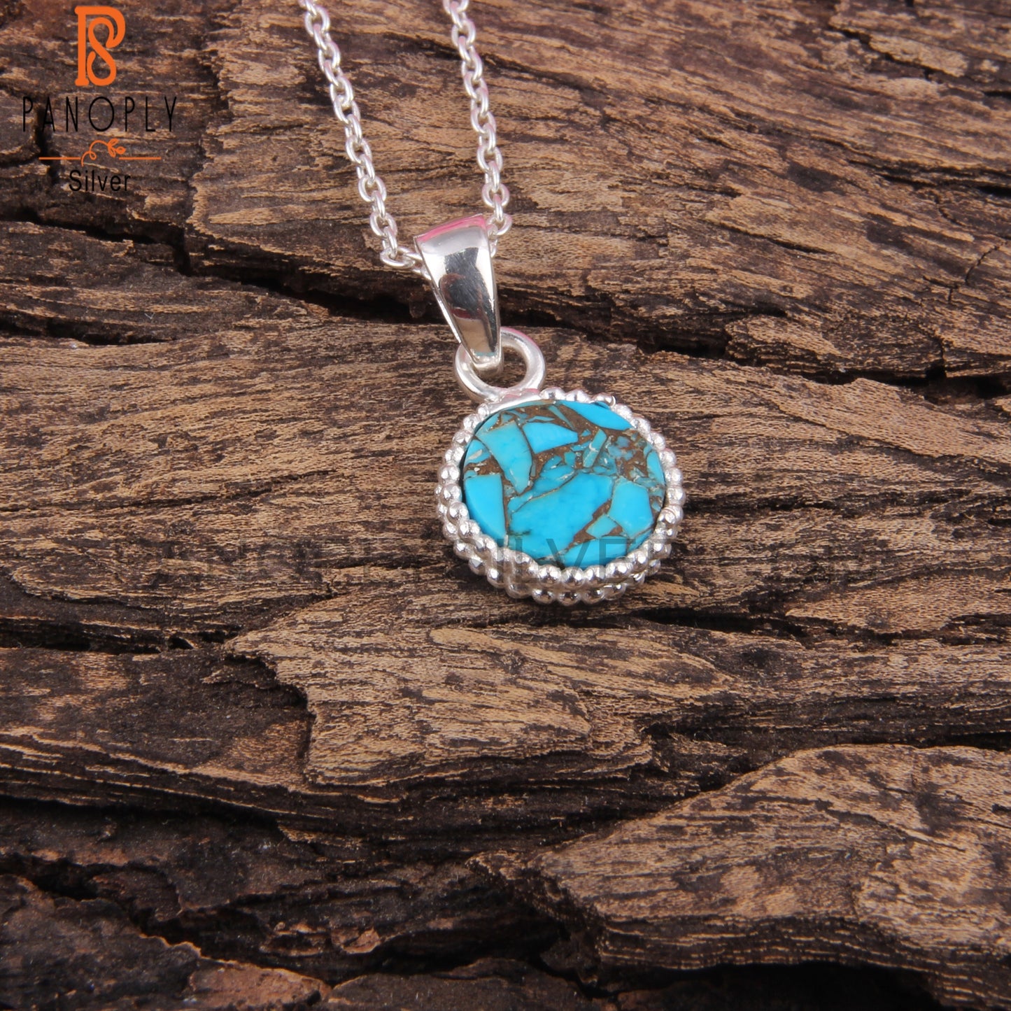 Mojave Copper Turquoise 925 Silver Pendant With Chain