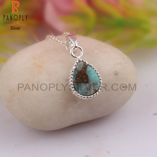 Mojave Copper Amazonite Pear 925 Silver Pendant