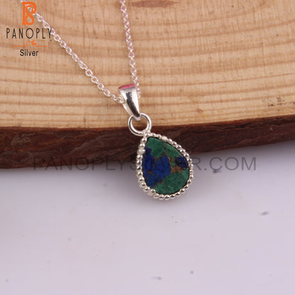 Mojave Copper Azurite Malachite Pear 925 Silver Chain Pendant