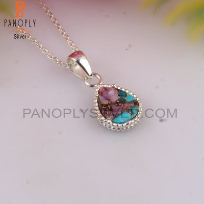 Mojave Copper Purple Oyster Turquoise Pear Silver Pendant