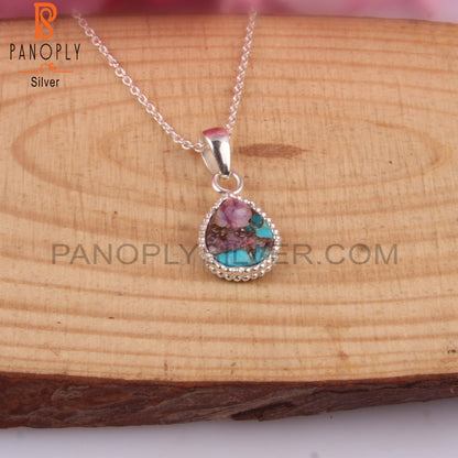 Mojave Copper Purple Oyster Turquoise Pear Silver Pendant