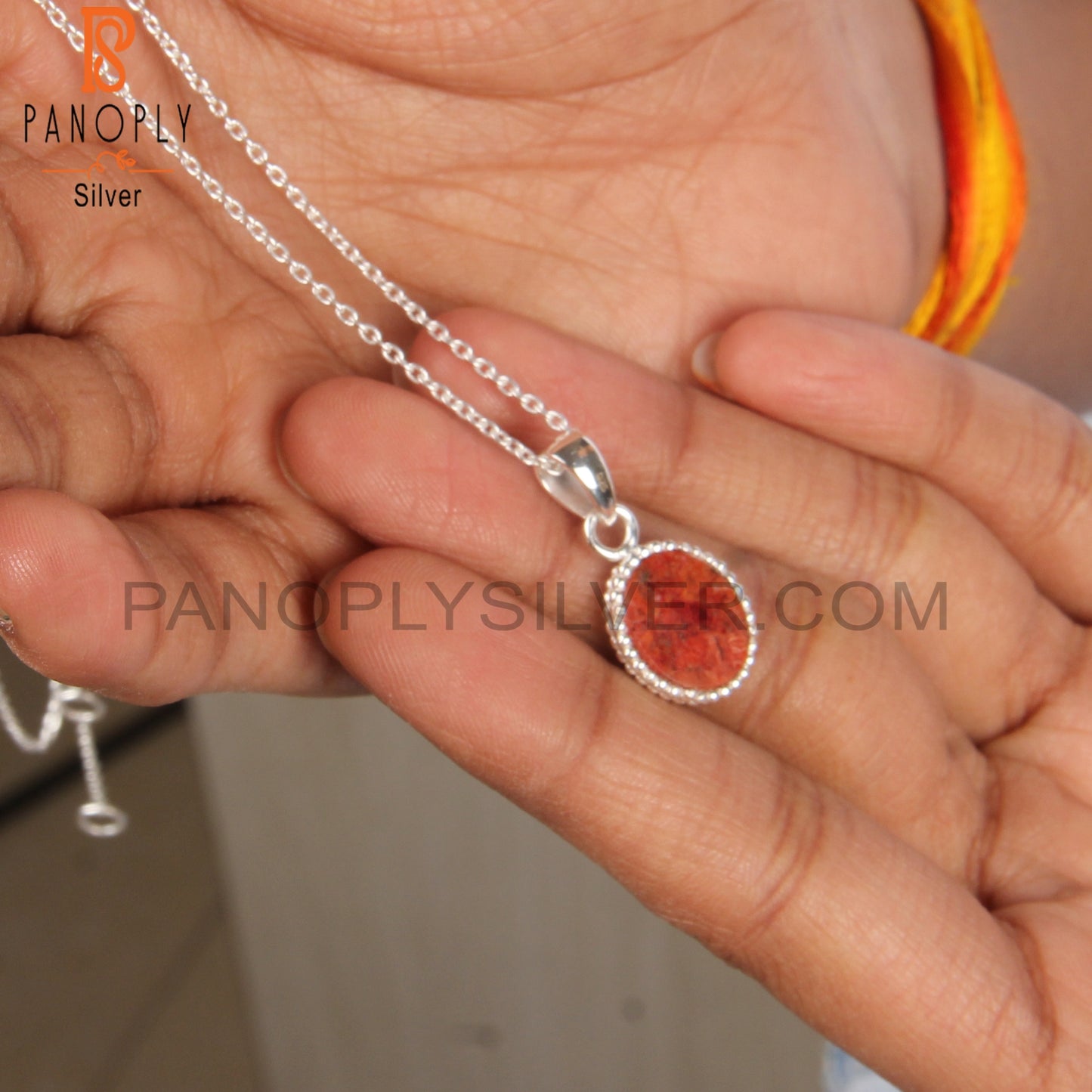 Sponge Coral Oval Shape 925 Sterling Silver Pendant With Chain