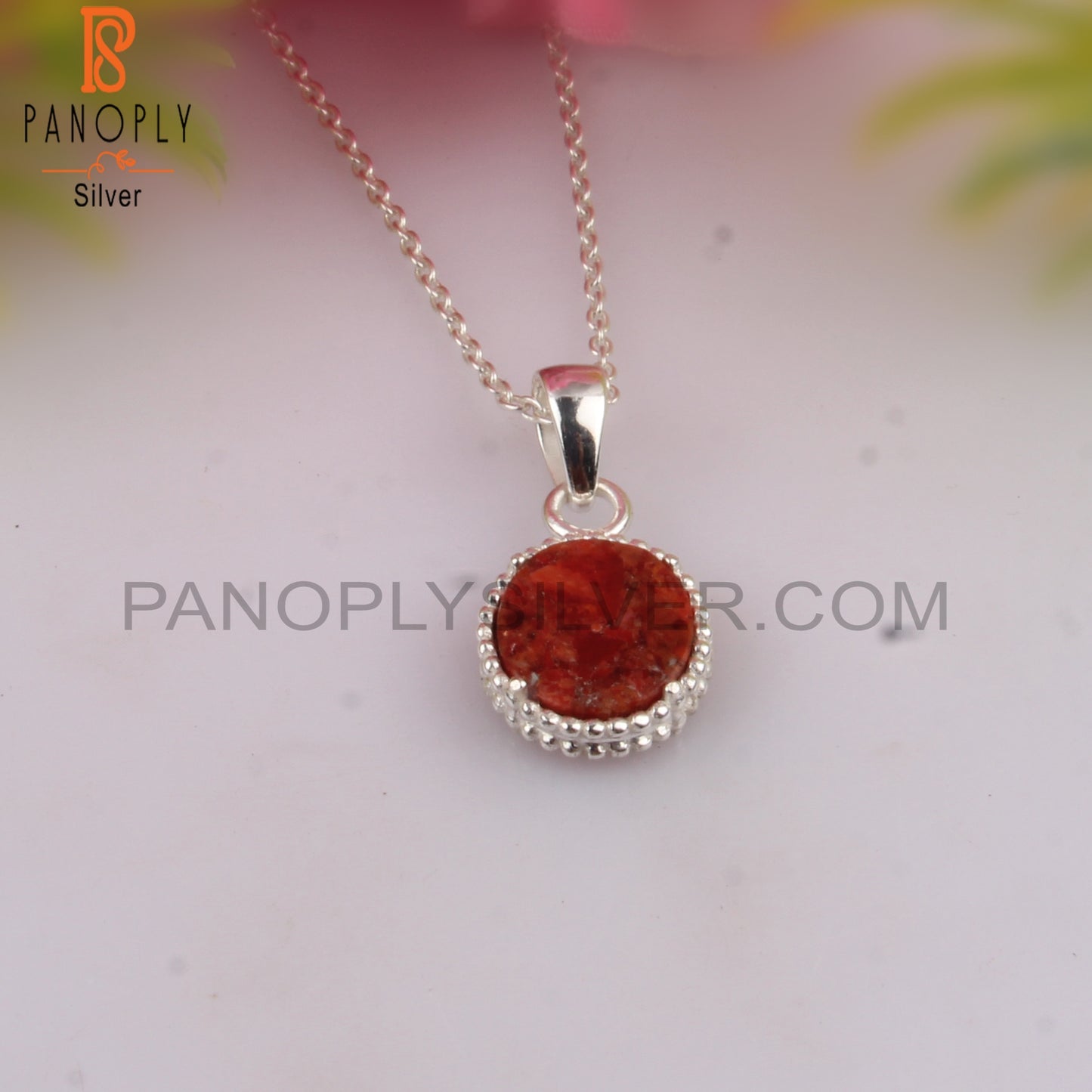 Sponge Coral Oval Shape 925 Sterling Silver Pendant With Chain