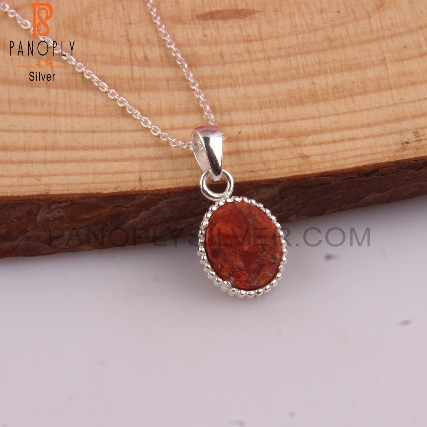 Sponge Coral Oval Shape 925 Sterling Silver Pendant With Chain