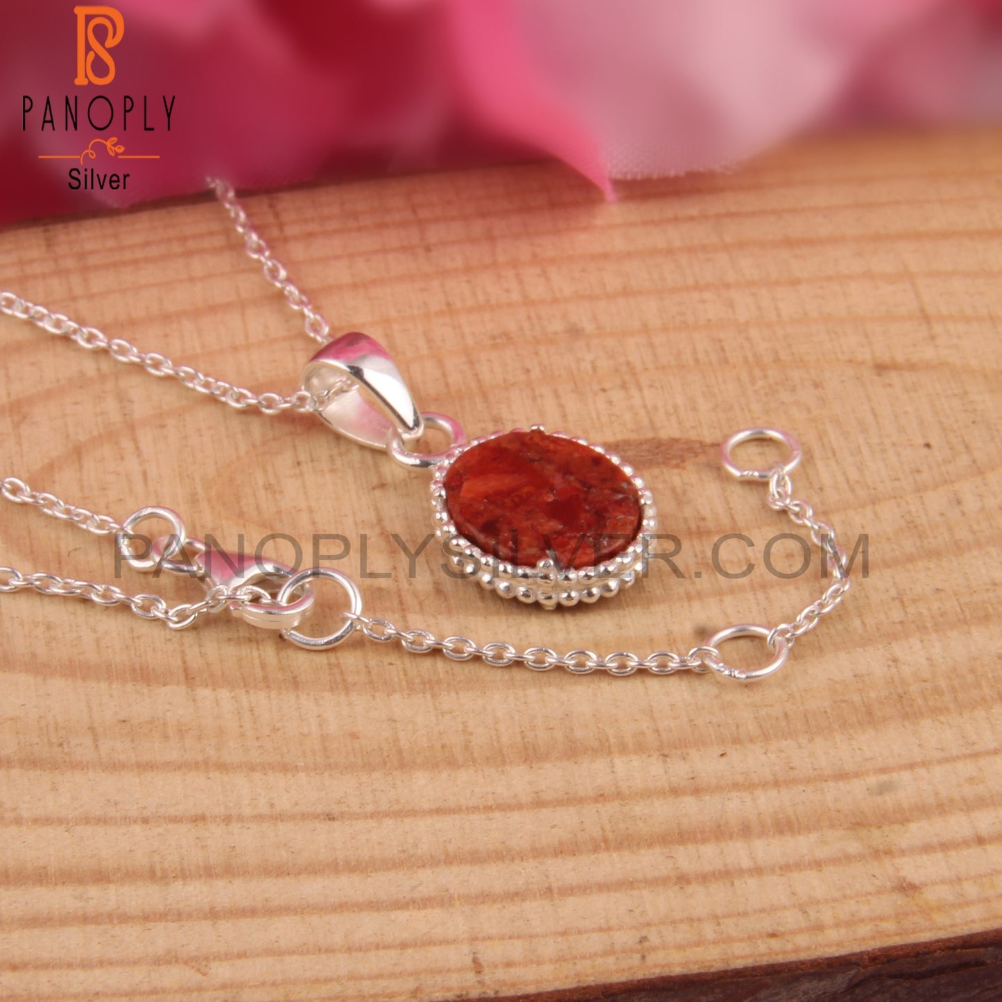 Sponge Coral Oval Shape 925 Sterling Silver Pendant With Chain
