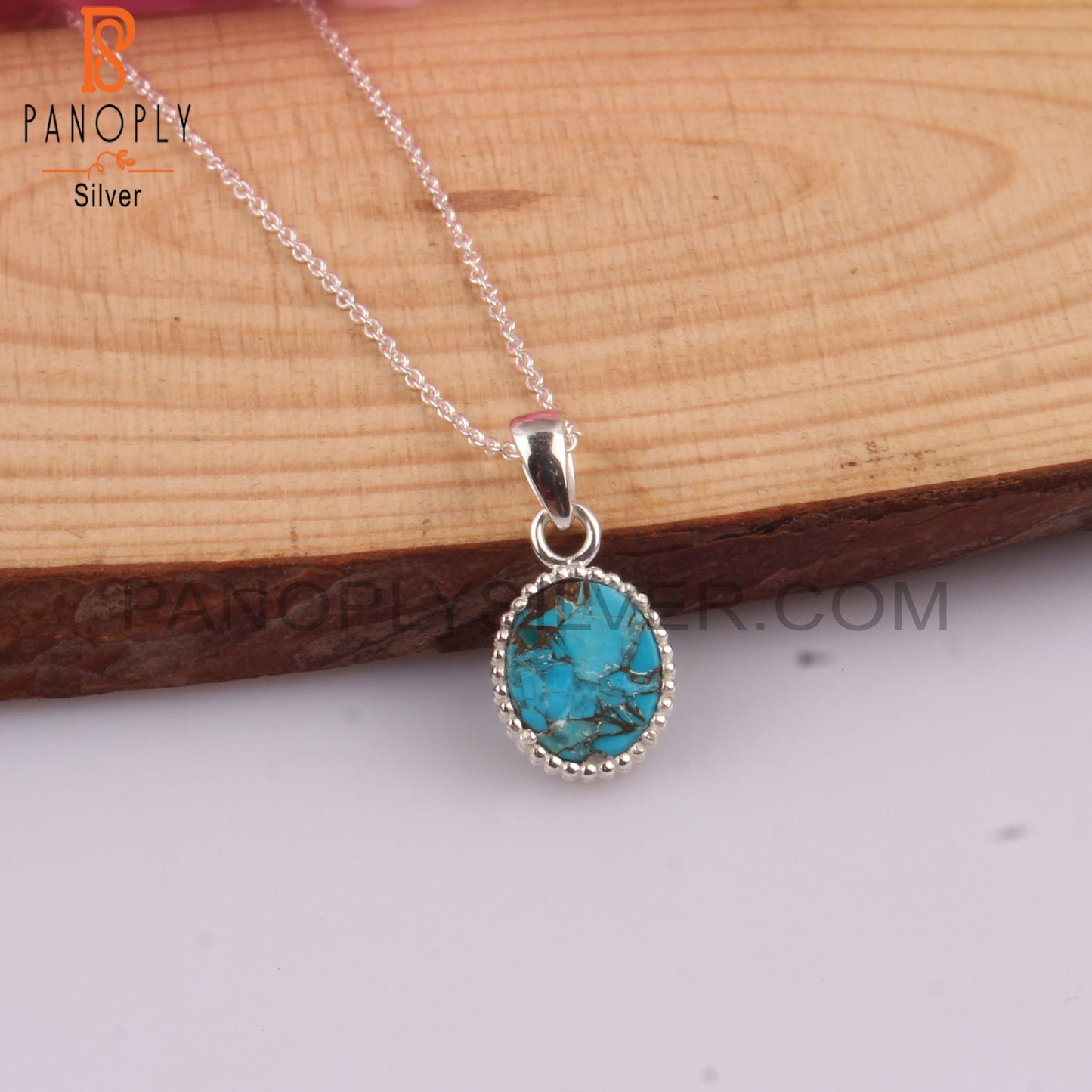 Mojave Copper Turquoise Oval 925 Sterling Silver Pendant