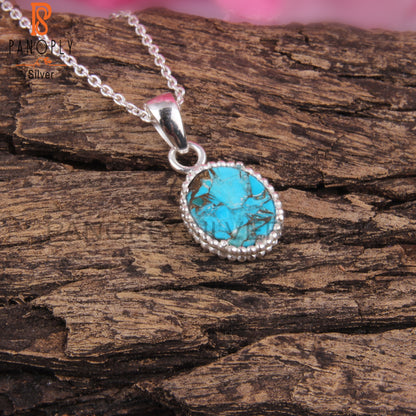 Mojave Copper Turquoise Oval 925 Sterling Silver Pendant