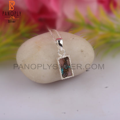 Mojave Copper Pink Opal Turquoise Baguette Silver Pendant