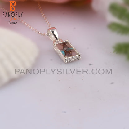 Mojave Copper Pink Opal Turquoise Baguette Silver Pendant