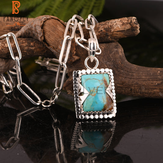 Pendant Kingman Turquoise Beguette 925 Sterling Silver