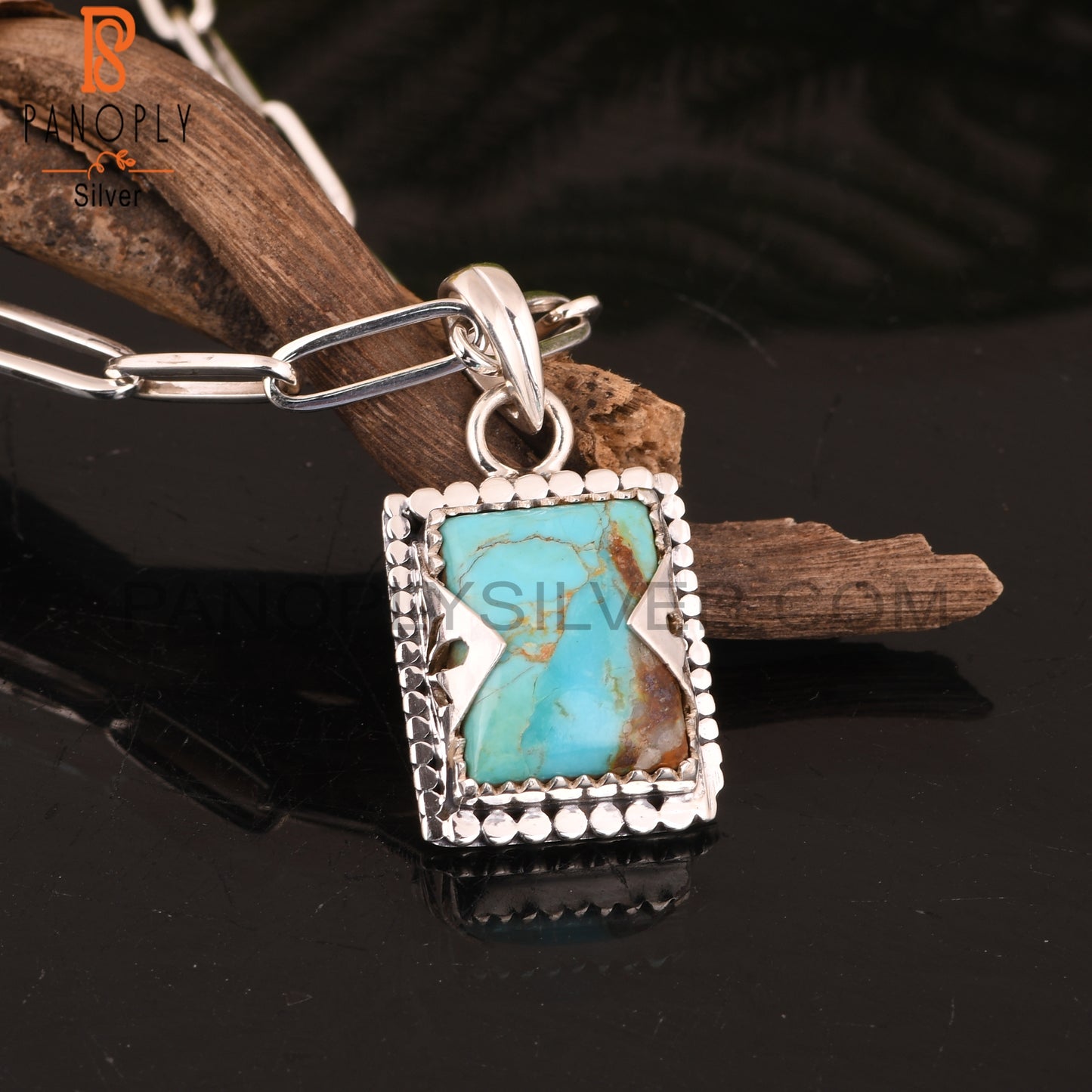 Pendant Kingman Turquoise Beguette 925 Sterling Silver