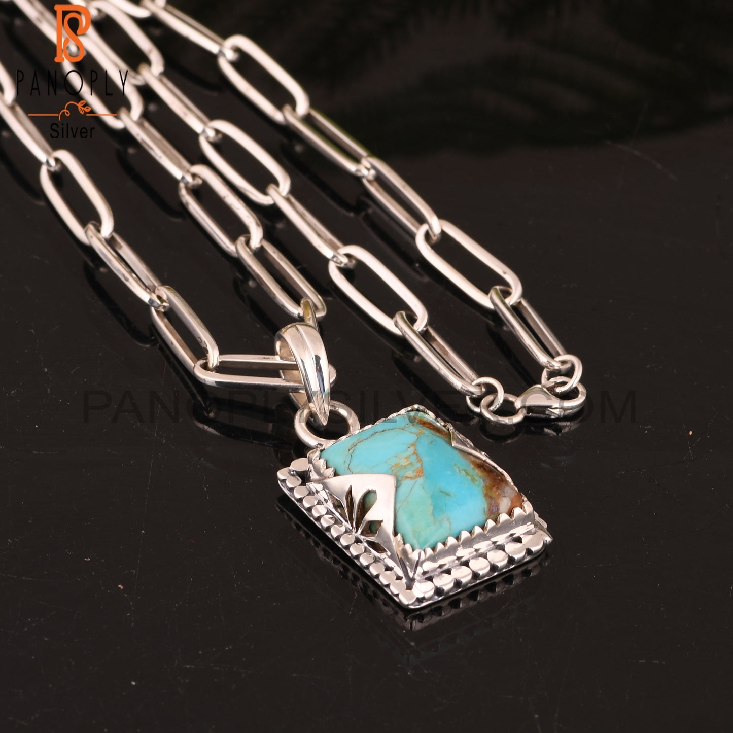 Pendant Kingman Turquoise Beguette 925 Sterling Silver