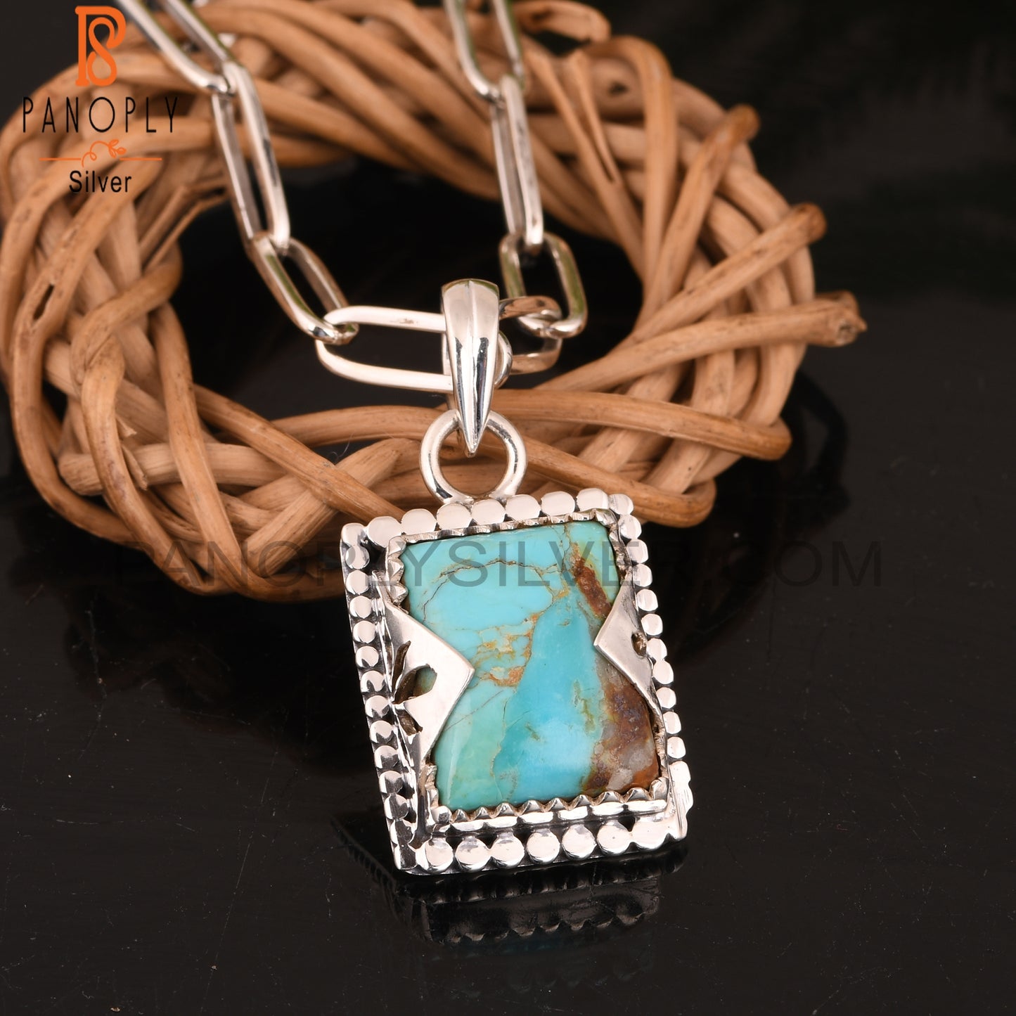 Pendant Kingman Turquoise Beguette 925 Sterling Silver
