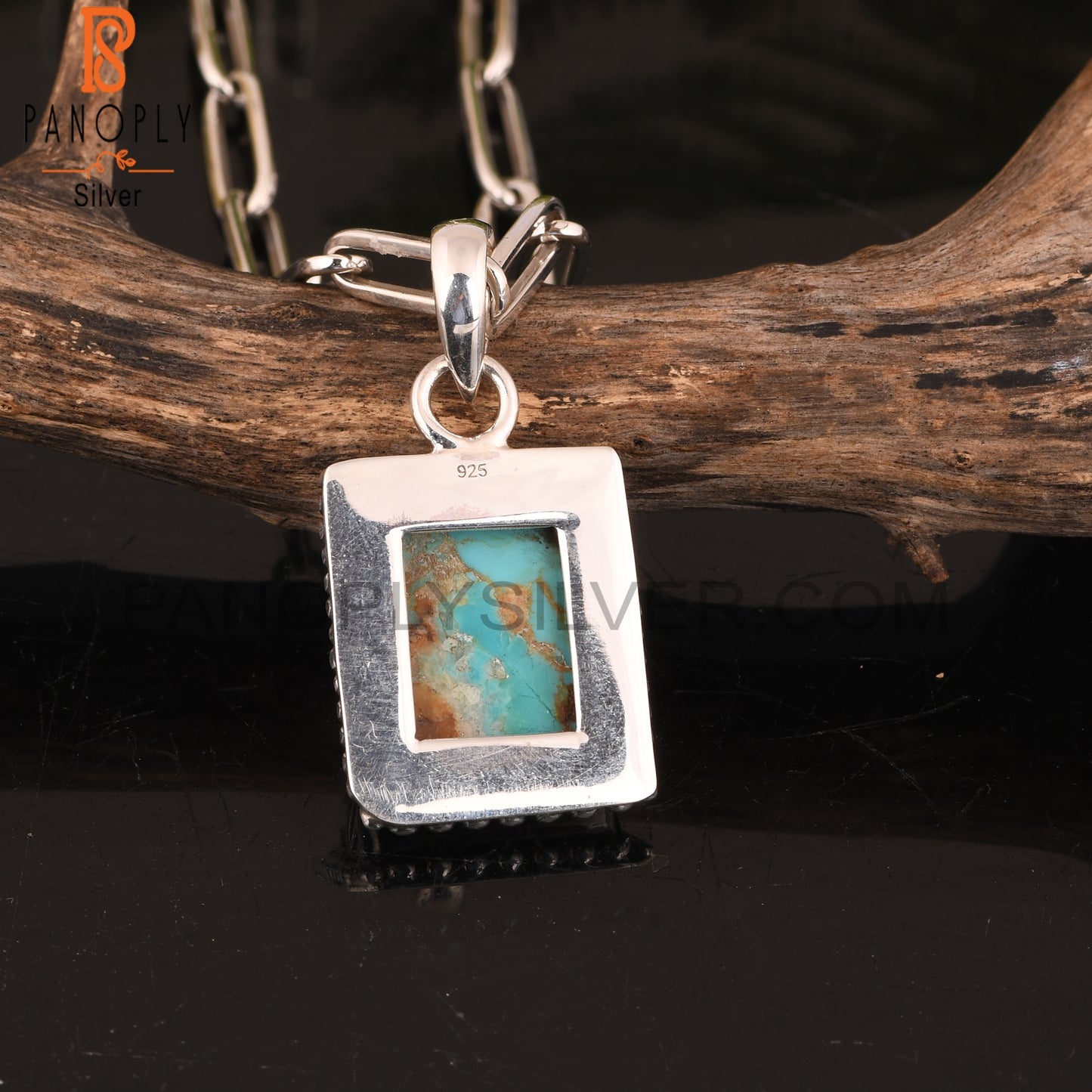 Pendant Kingman Turquoise Beguette 925 Sterling Silver