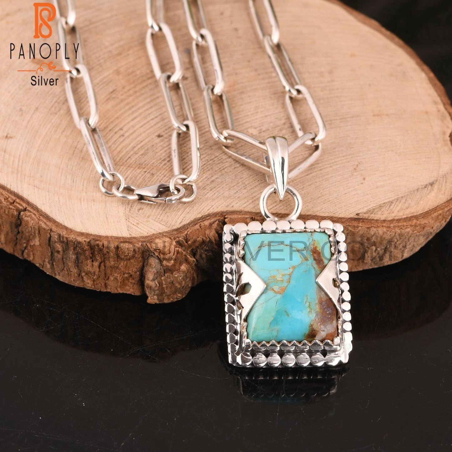 Pendant Kingman Turquoise Beguette 925 Sterling Silver