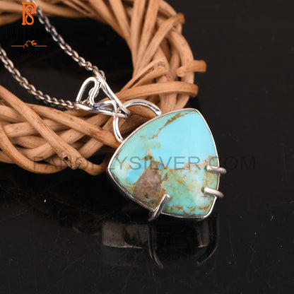 Kingman Turquoise Trillion 925 Sterling Silver Pendant