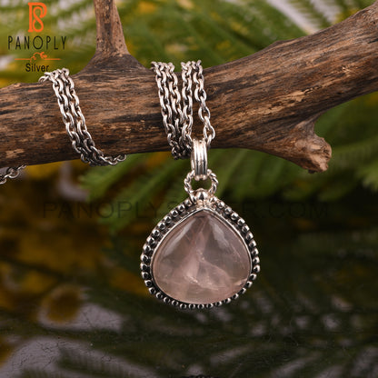 Rose Quartz Heart 925 Sterling Silver Pendant