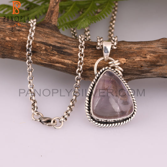Pink Amethyst Oval 925 Sterling Silver Pendant