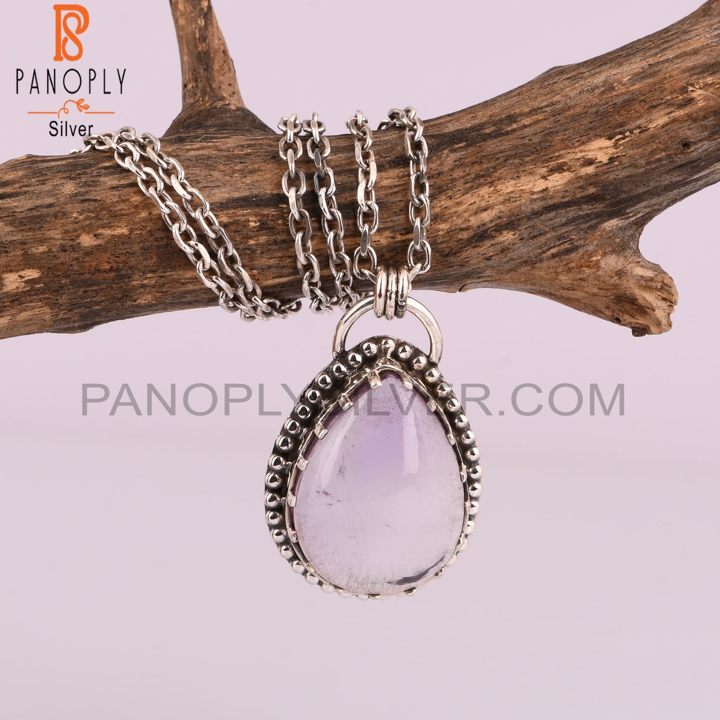 Pink Amethyst Pear 925 Sterling Silver Pendant
