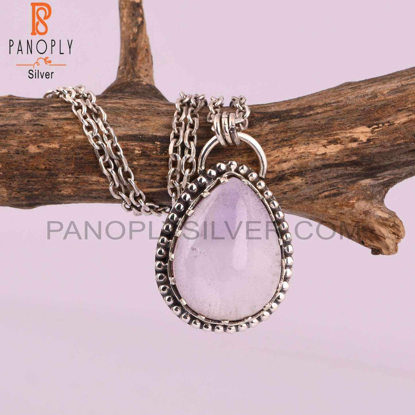 Pink Amethyst Pear 925 Sterling Silver Pendant