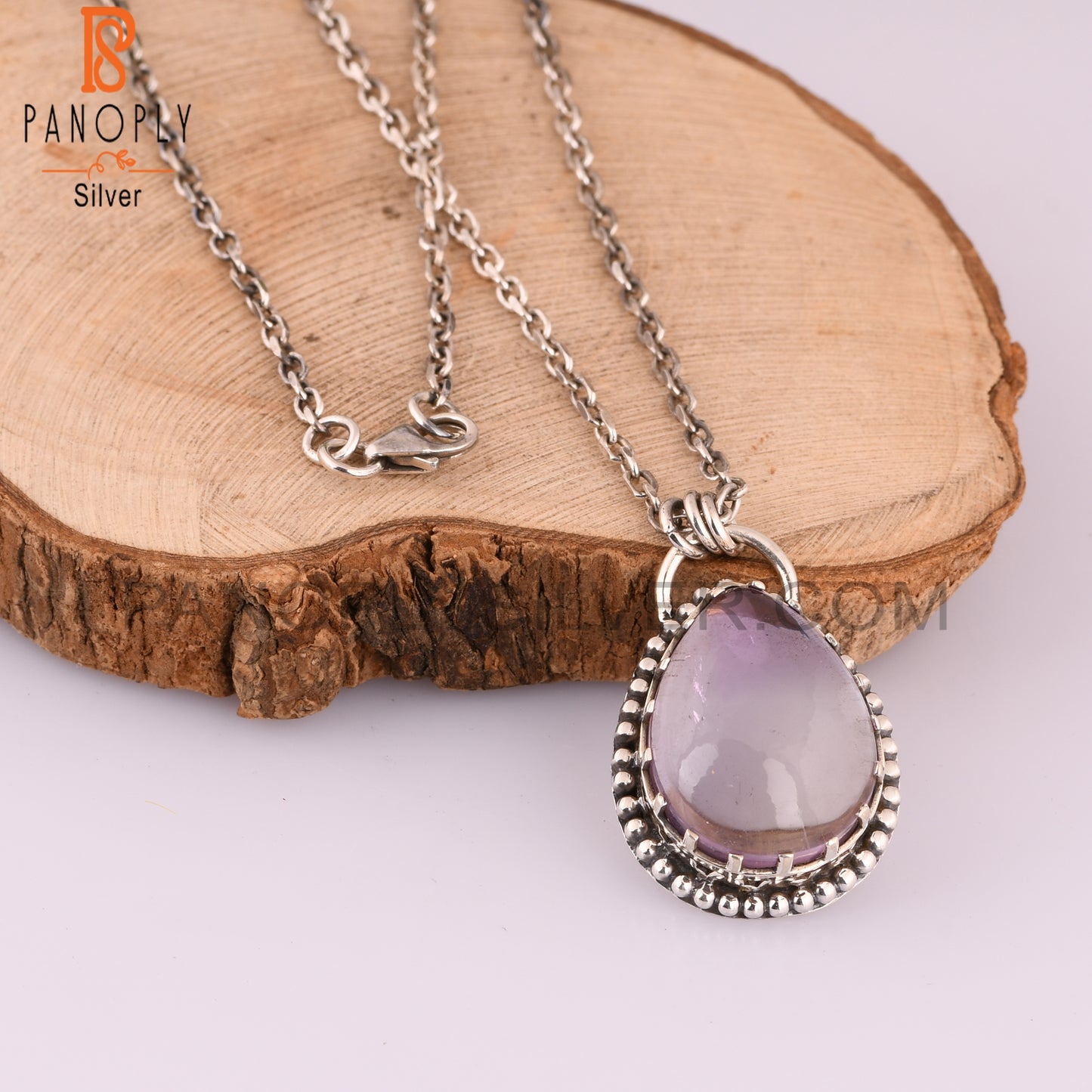 Pink Amethyst Pear 925 Sterling Silver Pendant