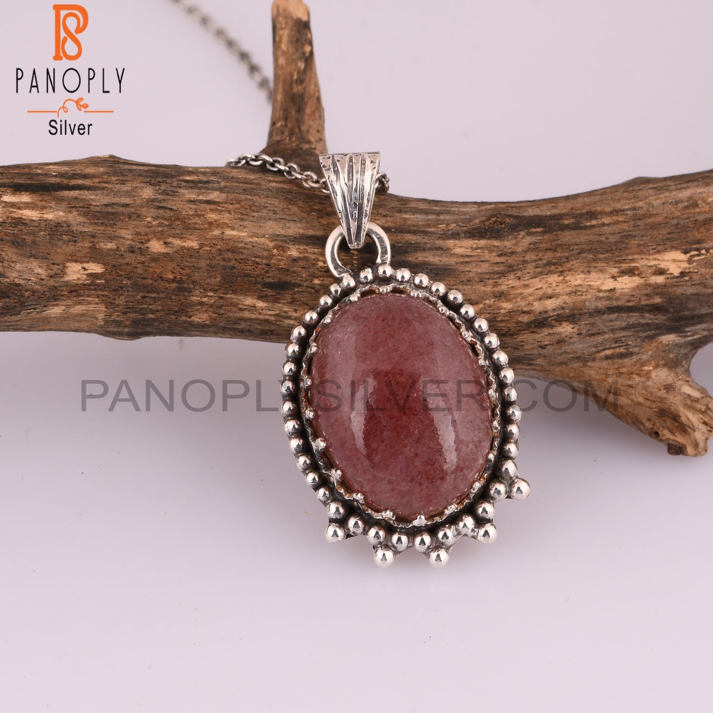 Strawberry Quartz Oval 925 Sterling Silver Wedding Pendant
