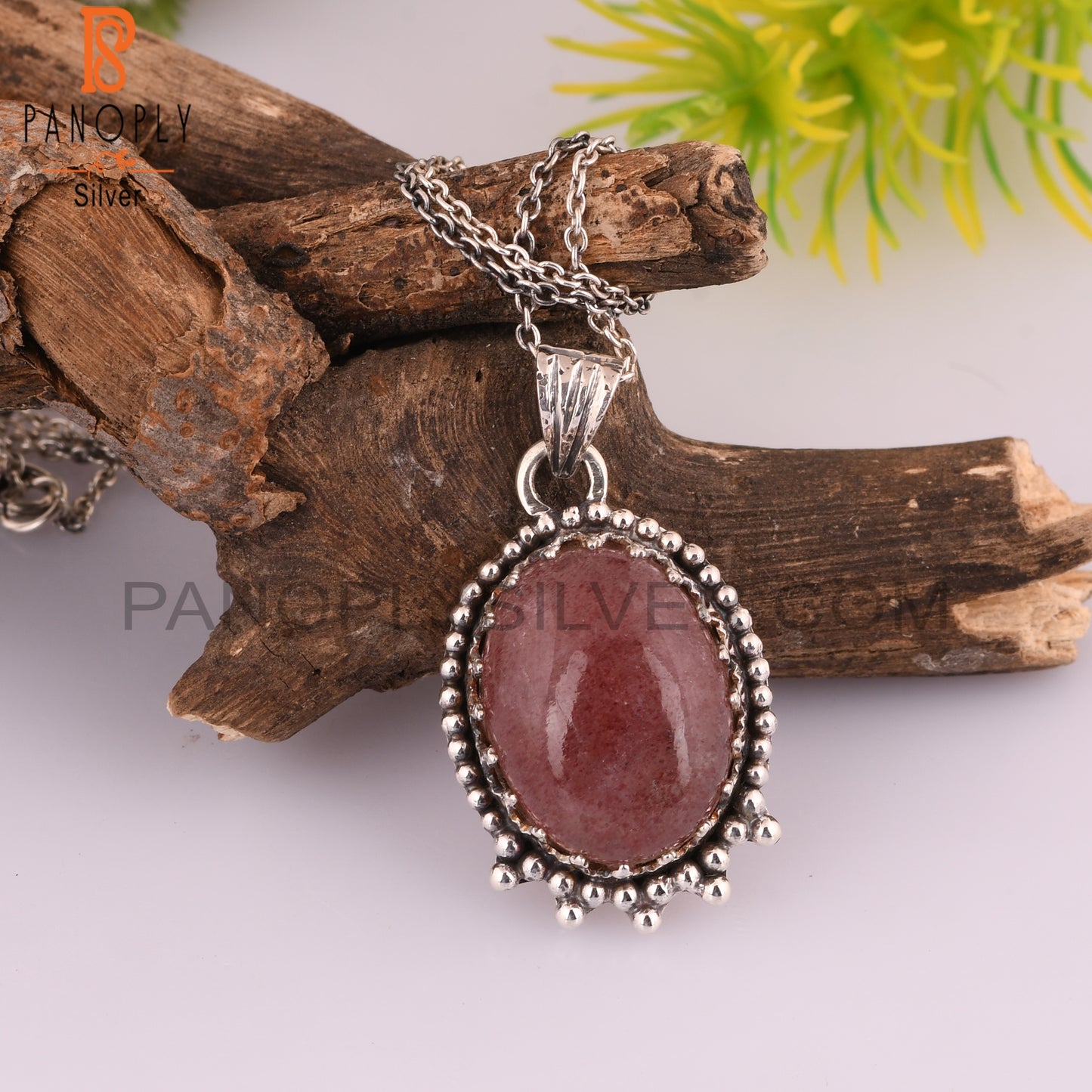 Strawberry Quartz Oval 925 Sterling Silver Wedding Pendant