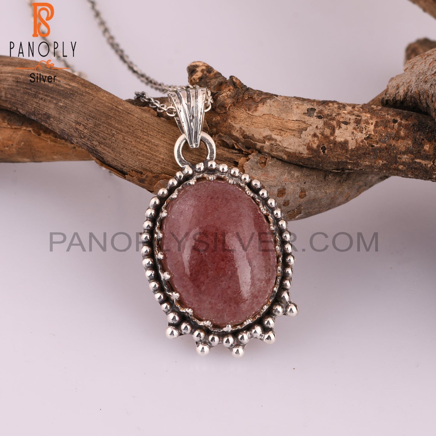 Strawberry Quartz Oval 925 Sterling Silver Wedding Pendant