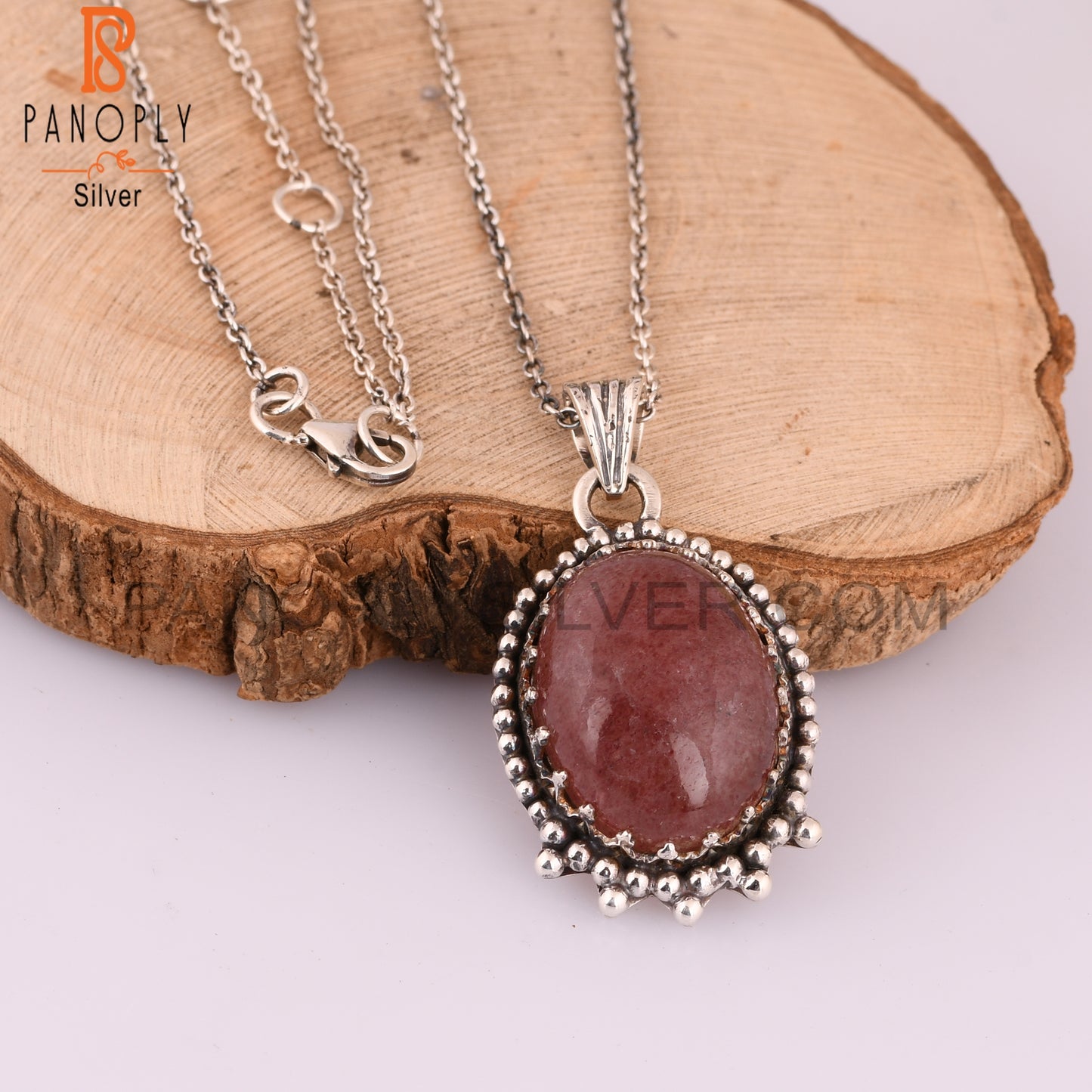 Strawberry Quartz Oval 925 Sterling Silver Wedding Pendant