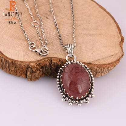 Strawberry Quartz Oval 925 Sterling Silver Wedding Pendant