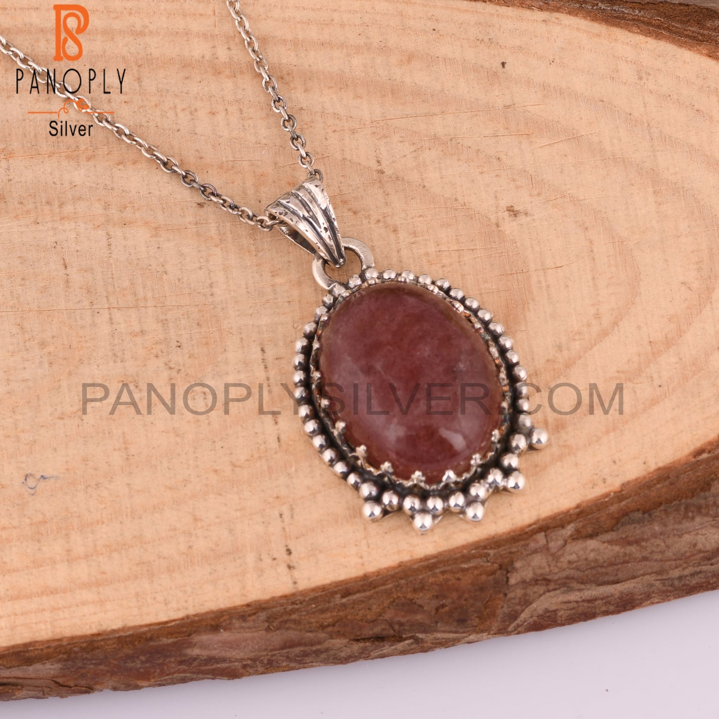 Strawberry Quartz Oval 925 Sterling Silver Wedding Pendant