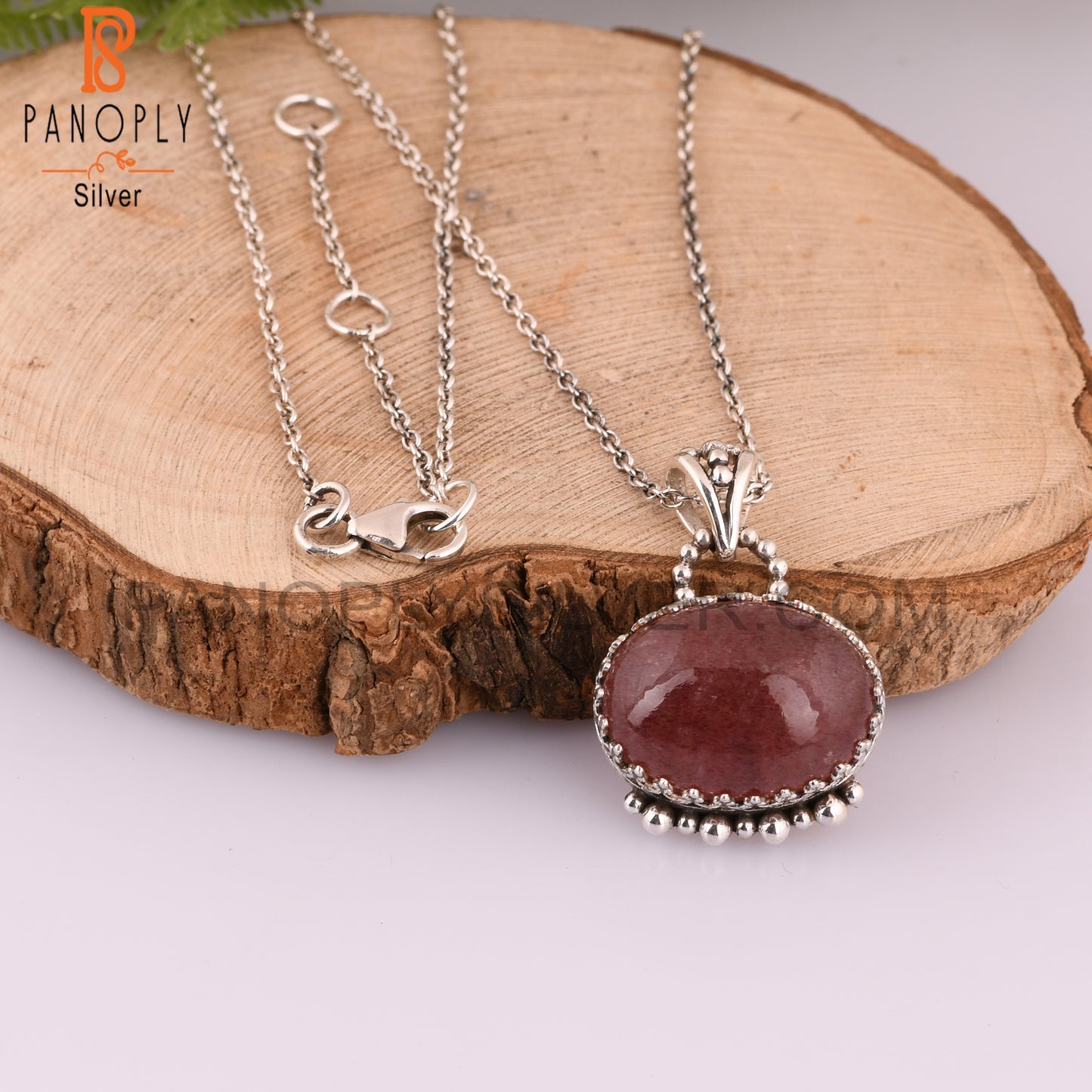 Handmade Strawberry Quartz Oval 925 Sterling Silver Pendant